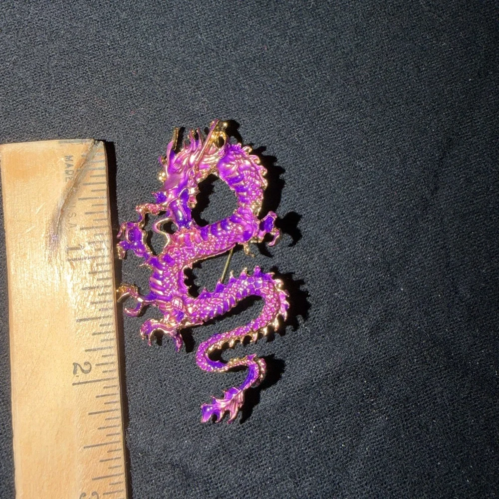 Purple Enamel Dragon Brooch Pin